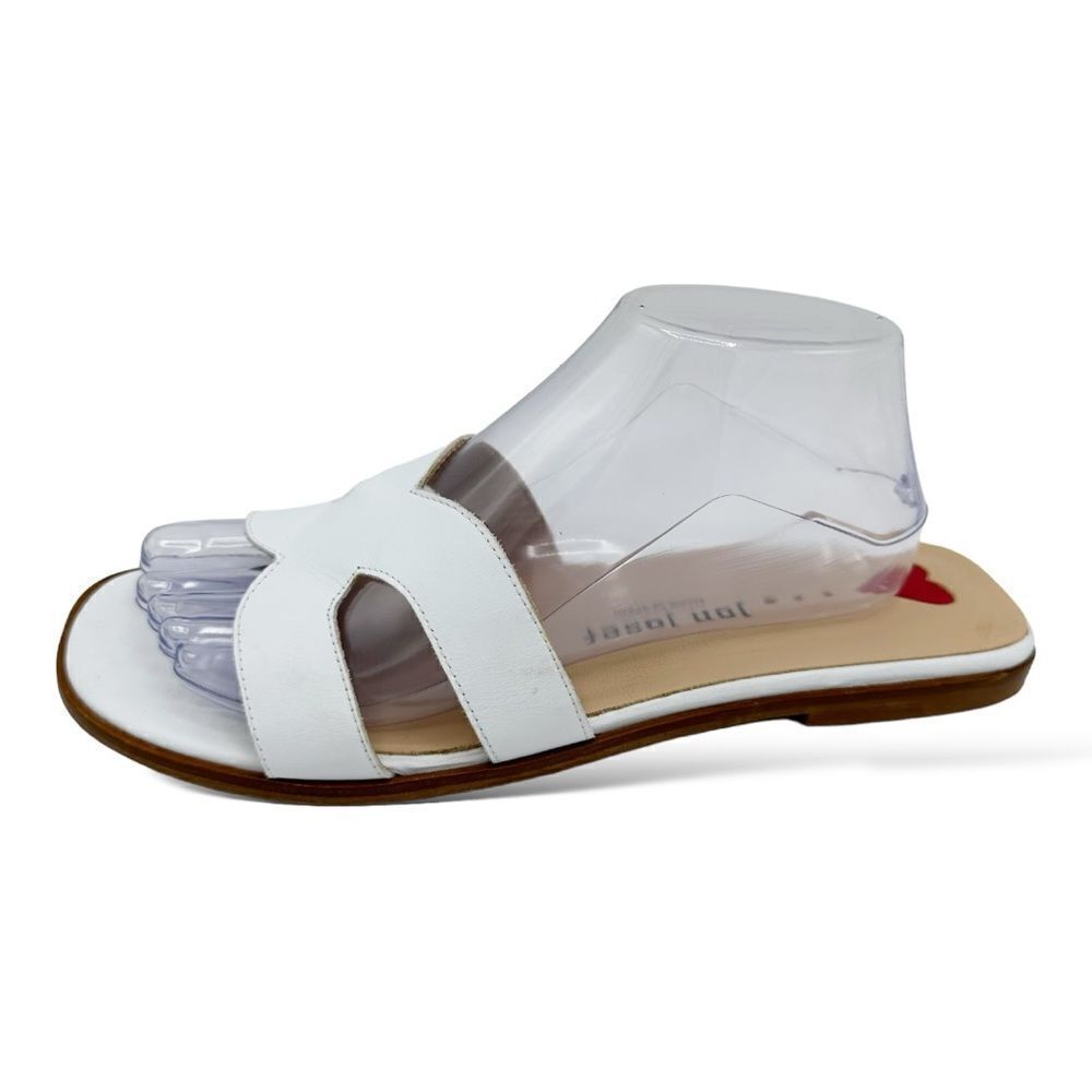 Jon Josef White Leather Greek Key Slip-On Flat Sandals Sz 10